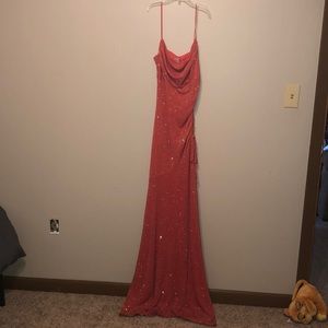 Orange Glittery Prom dress.